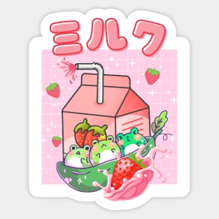 Vaporwave Frogs Strawberry Milk Cottagecore Sticker